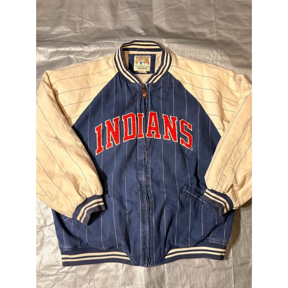 Vintage 90s Cleveland Indians Mirage Cooperstown Canvas Bomber Jacket XXL Chief